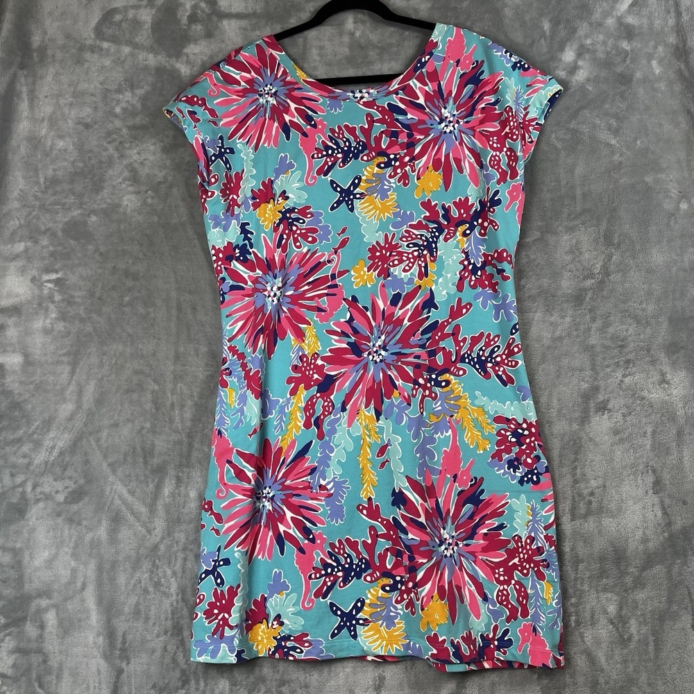 Lilly Pulitzer XL Floral Sea Print Sleeveless Button Front Knit Shift Dress - Picture 4 of 10